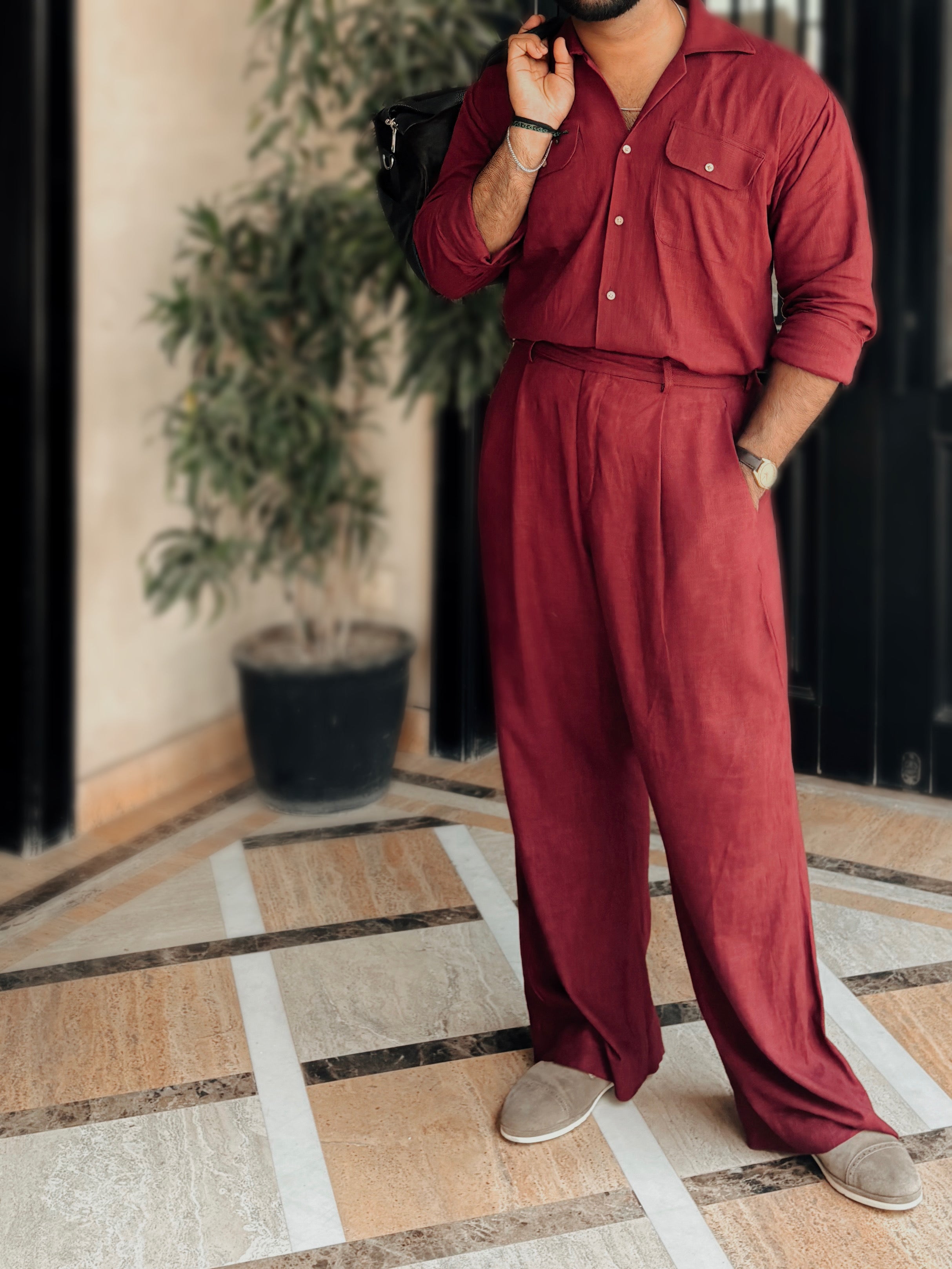 Oxblood Noir Burgundy Linen Co-ord Set – Casual Luxury Two Piece