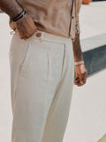 Ivory Sand — Beige Sartorial Pleated Linen Pant for Men