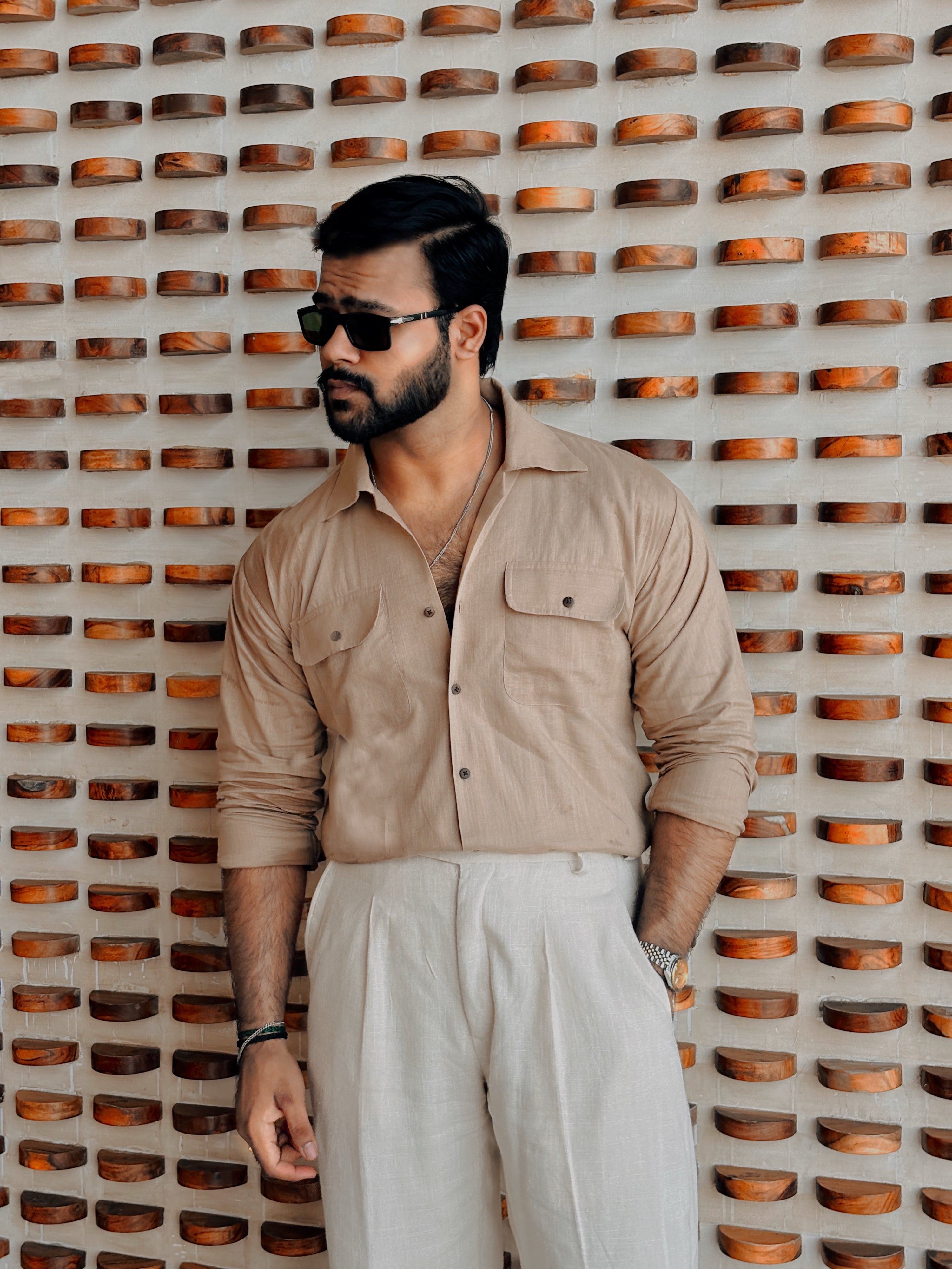 Ivory Sand — Beige Sartorial Pleated Linen Pant for Men
